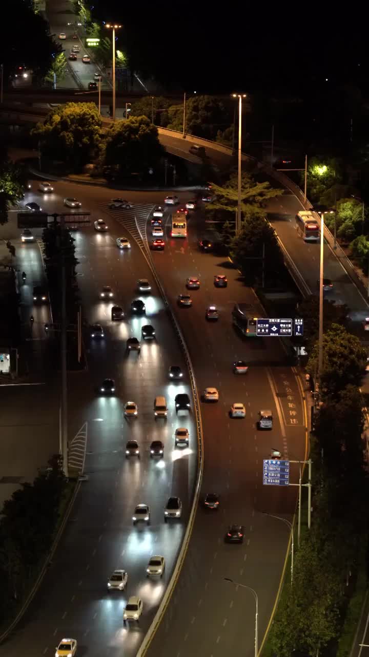 武汉汉阳鹦鹉大道琴台立交桥转盘夜晚车马路视频下载