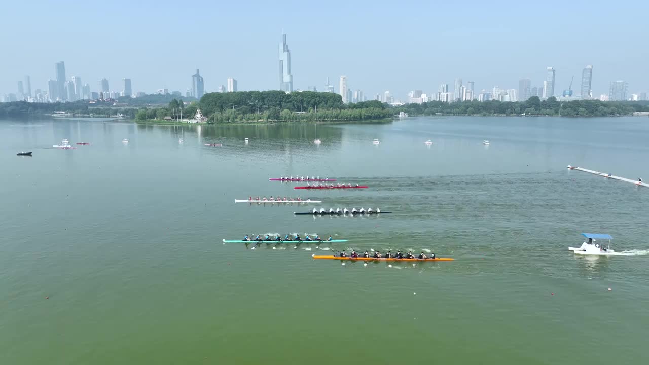 南京玄武湖公园水上运动，赛艇比赛视频下载