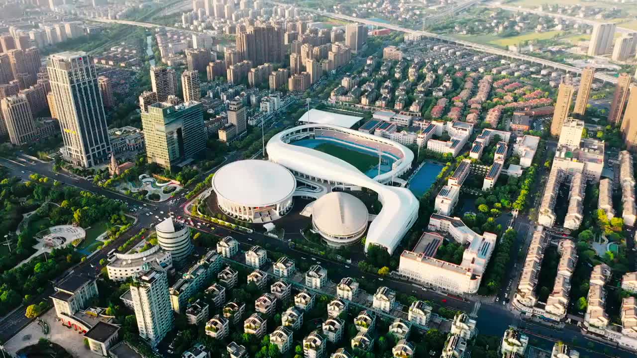 航拍杭州临平体育中心视频购买