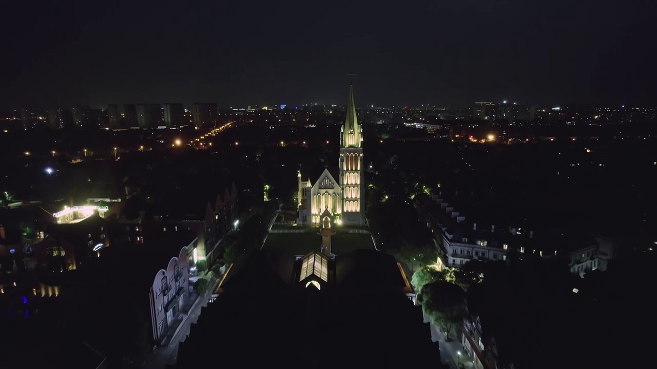 航拍泰晤士天主堂夜景视频素材