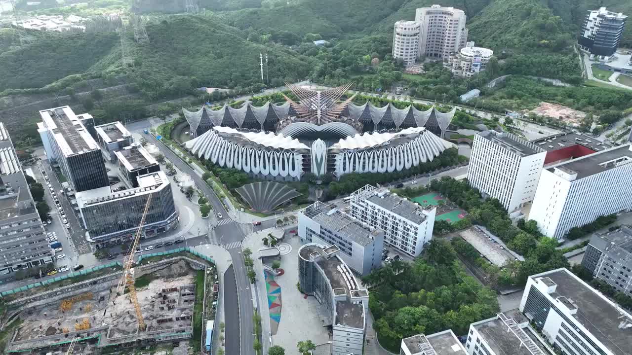 广东省深圳市龙华区大浪地标玛丝菲尔大厦航拍视频下载