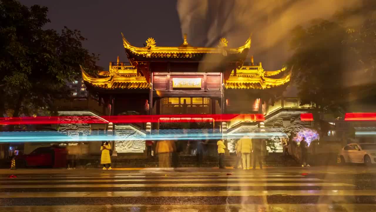 四川省成都市安顺廊桥牌楼夜景视频下载