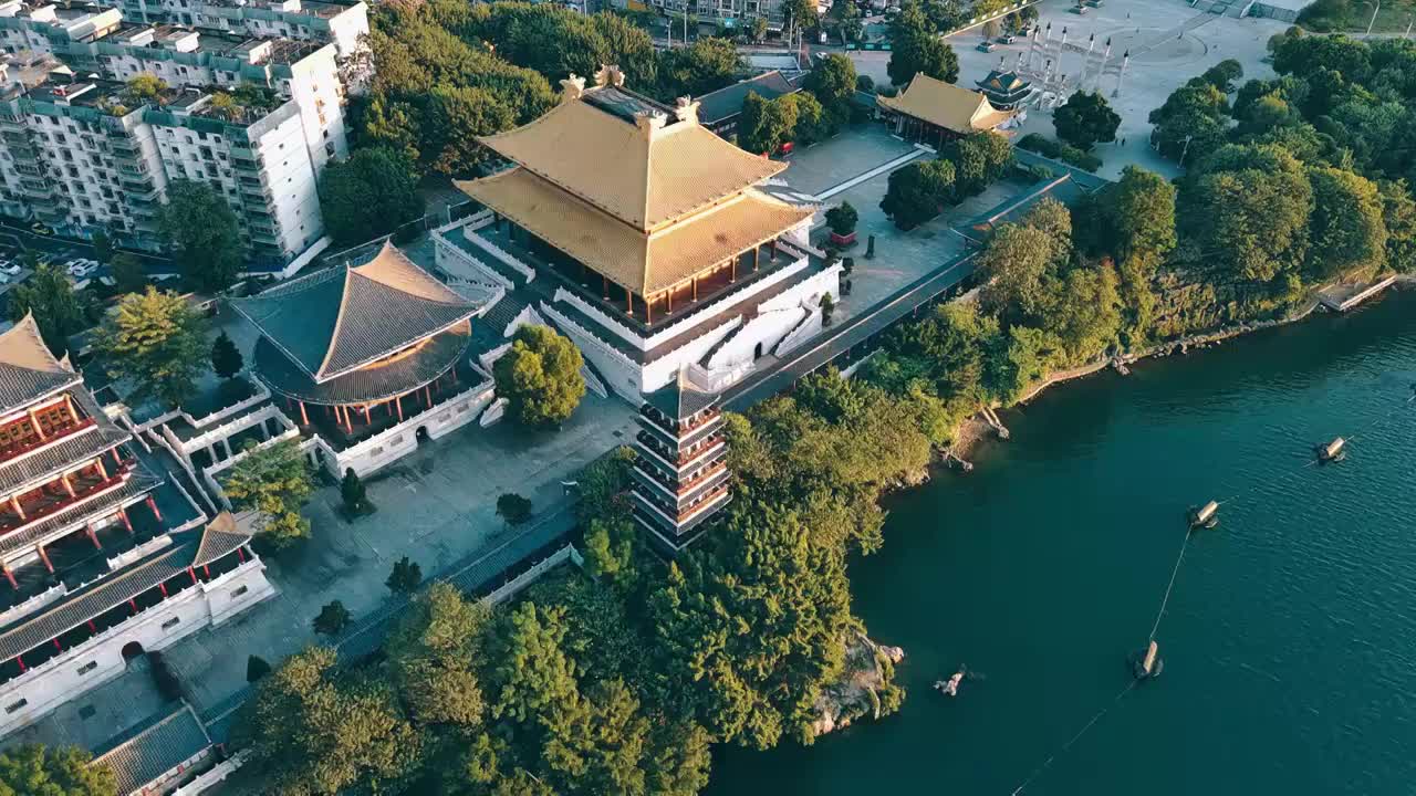 环绕航拍广西柳州文庙传统建筑视频素材