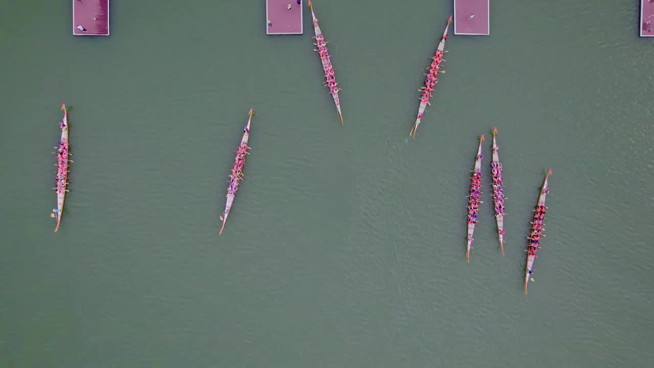 航拍划龙舟比赛视频素材