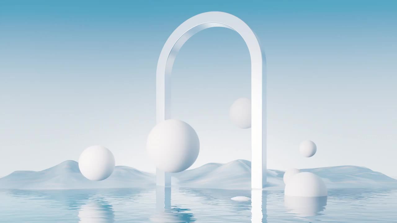 水面与球体超现实背景3D渲染视频下载