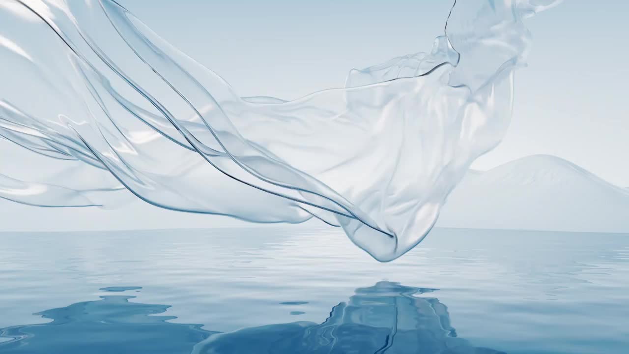 水面上流动的透明布料3D渲染视频下载