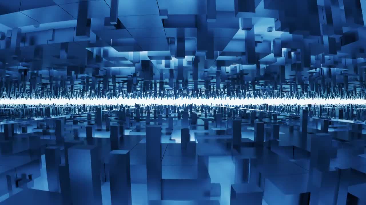蓝色科技感方块隧道3D渲染视频下载