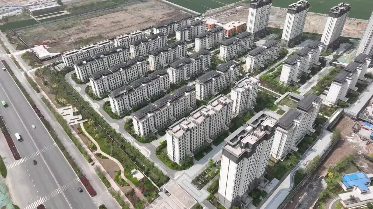 中国山东菏泽市广州路壹号院楼盘航拍视频素材