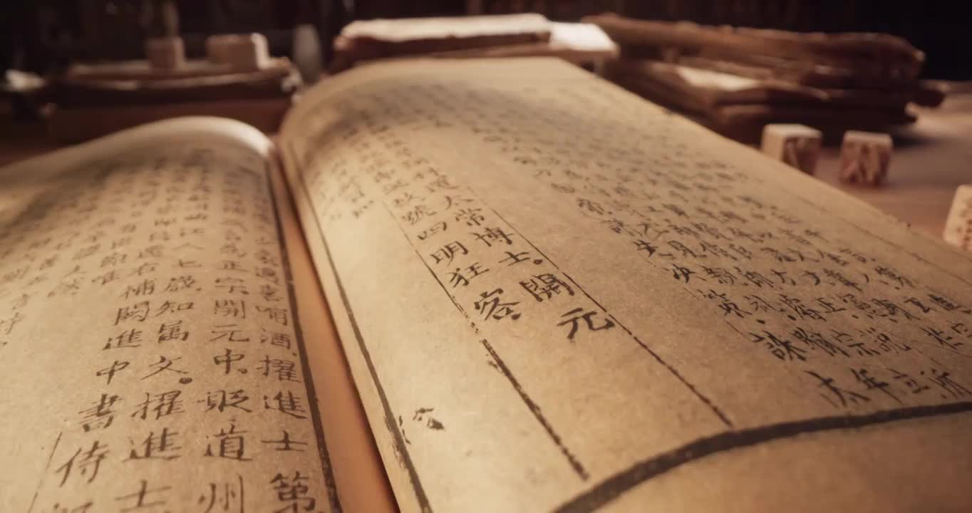 古书特写线装书古籍文字汉字活字印刷视频下载
