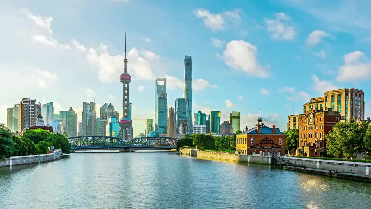 中国上海陆家嘴城市建筑风光和自然景观视频购买