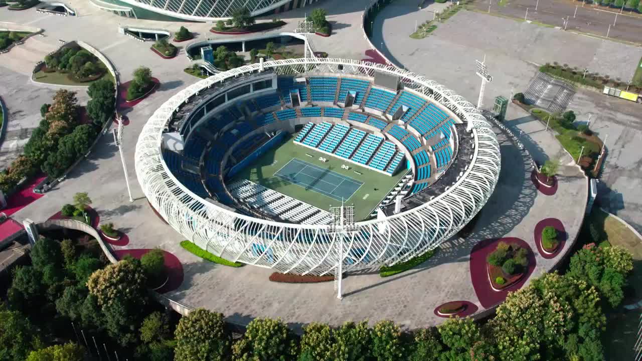 武汉江夏光谷国际网球中心健身体育场馆航拍视频下载