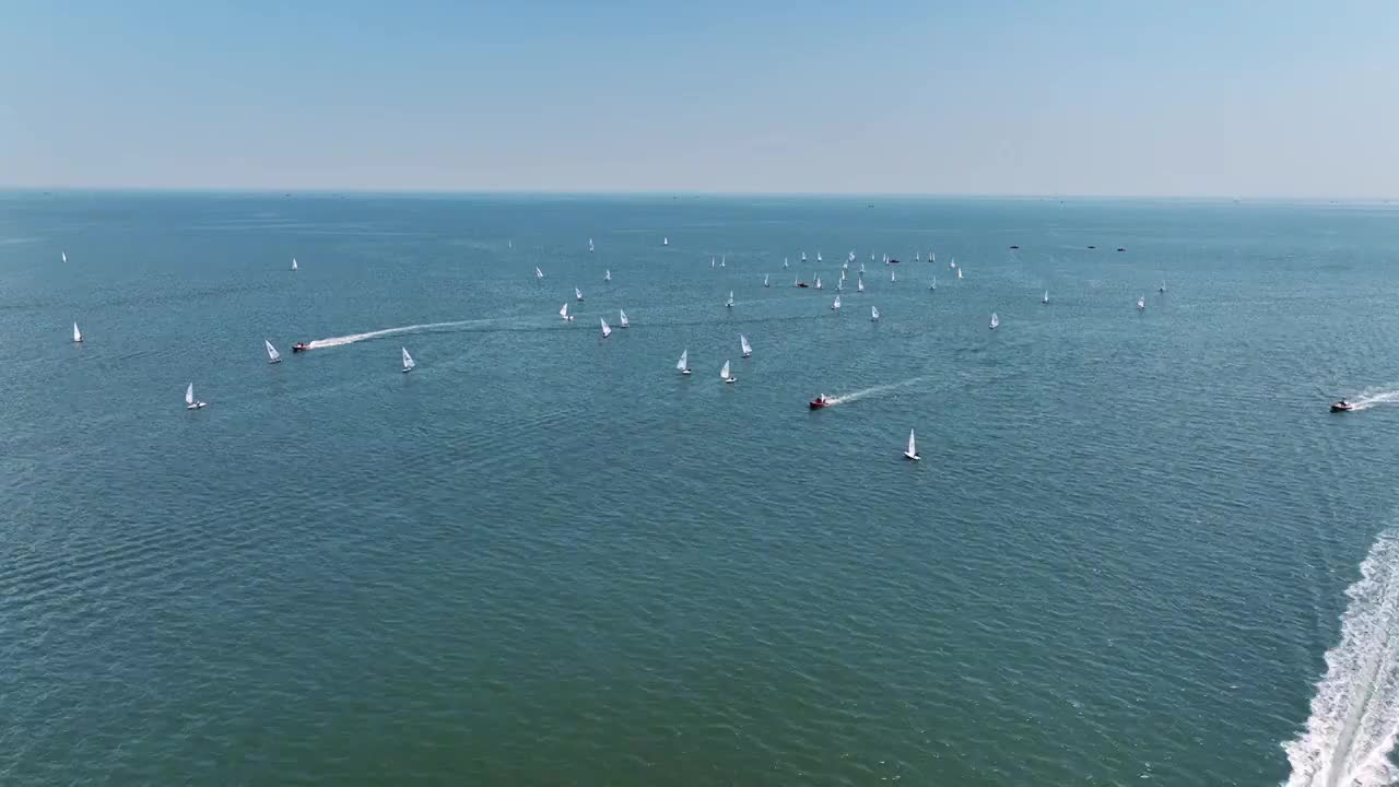 航拍成群航行的帆船视频下载