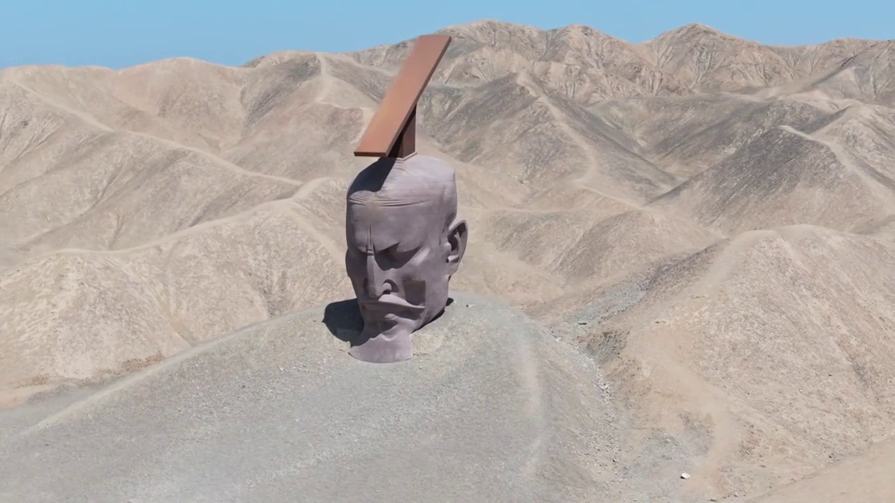 航拍甘肃省瓜州的雕塑汉武帝视频素材