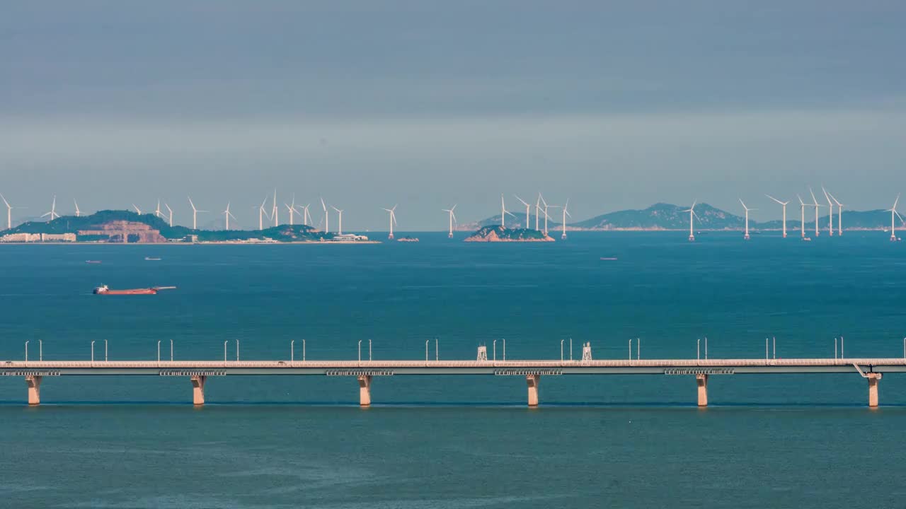 港珠澳大桥海上风电场延时视频素材