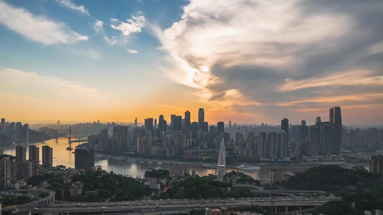 中国重庆城市日落夜景日转夜延时4K60P视频素材