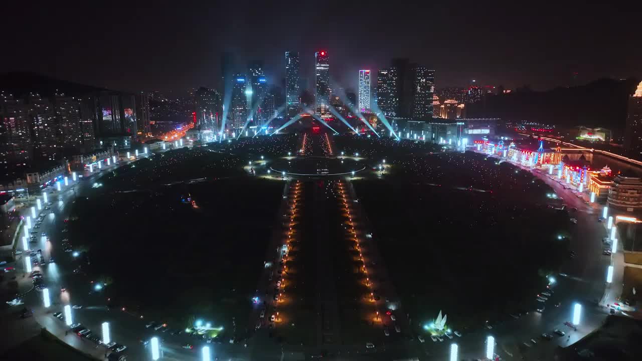 大连星海广场城市夜景航拍灯光秀视频下载
