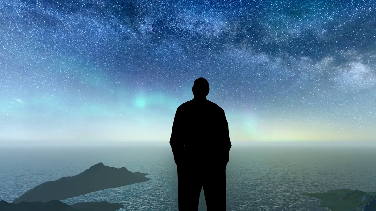 夜晚山顶仰望星空的人剪影（合集）视频素材