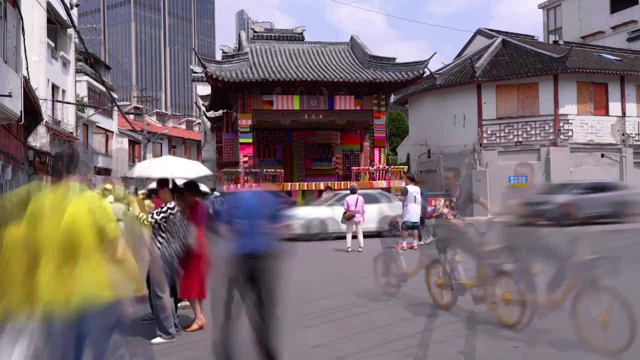上海老街游客络绎不绝延时视频下载