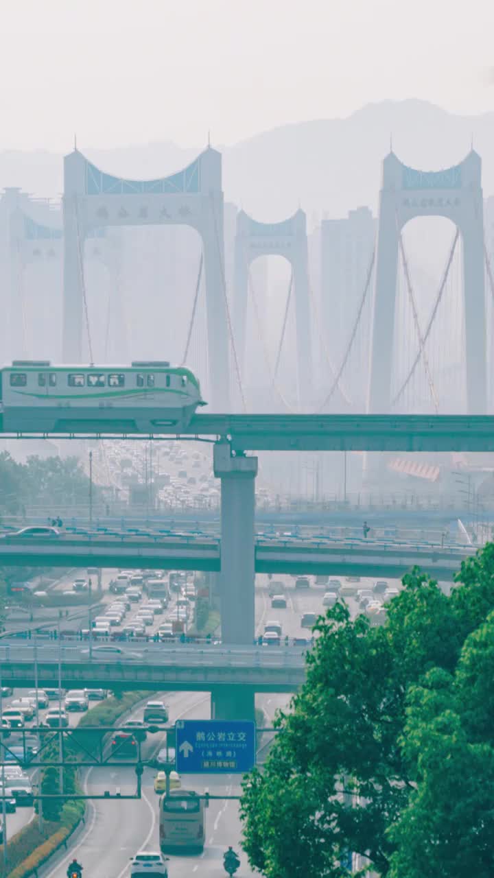 行驶中的重庆地铁与鹅公岩大桥视频下载