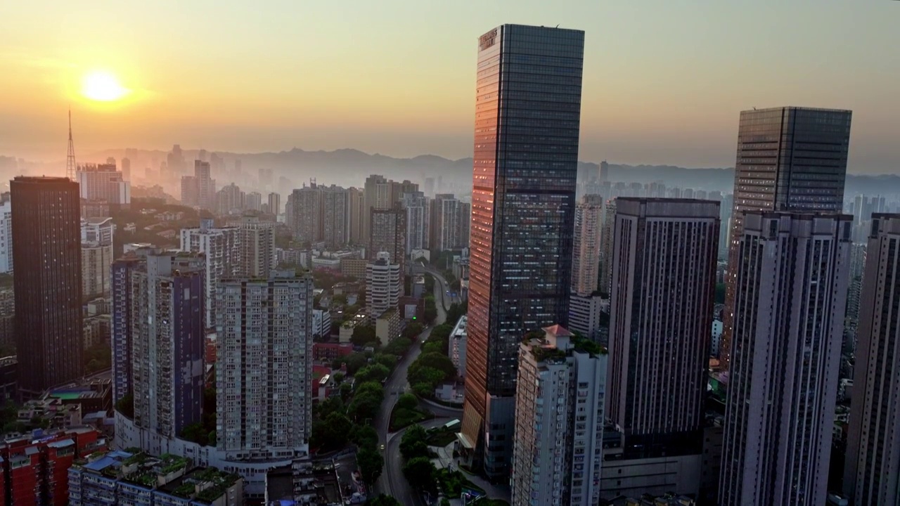 航拍重庆市区清晨风光视频素材