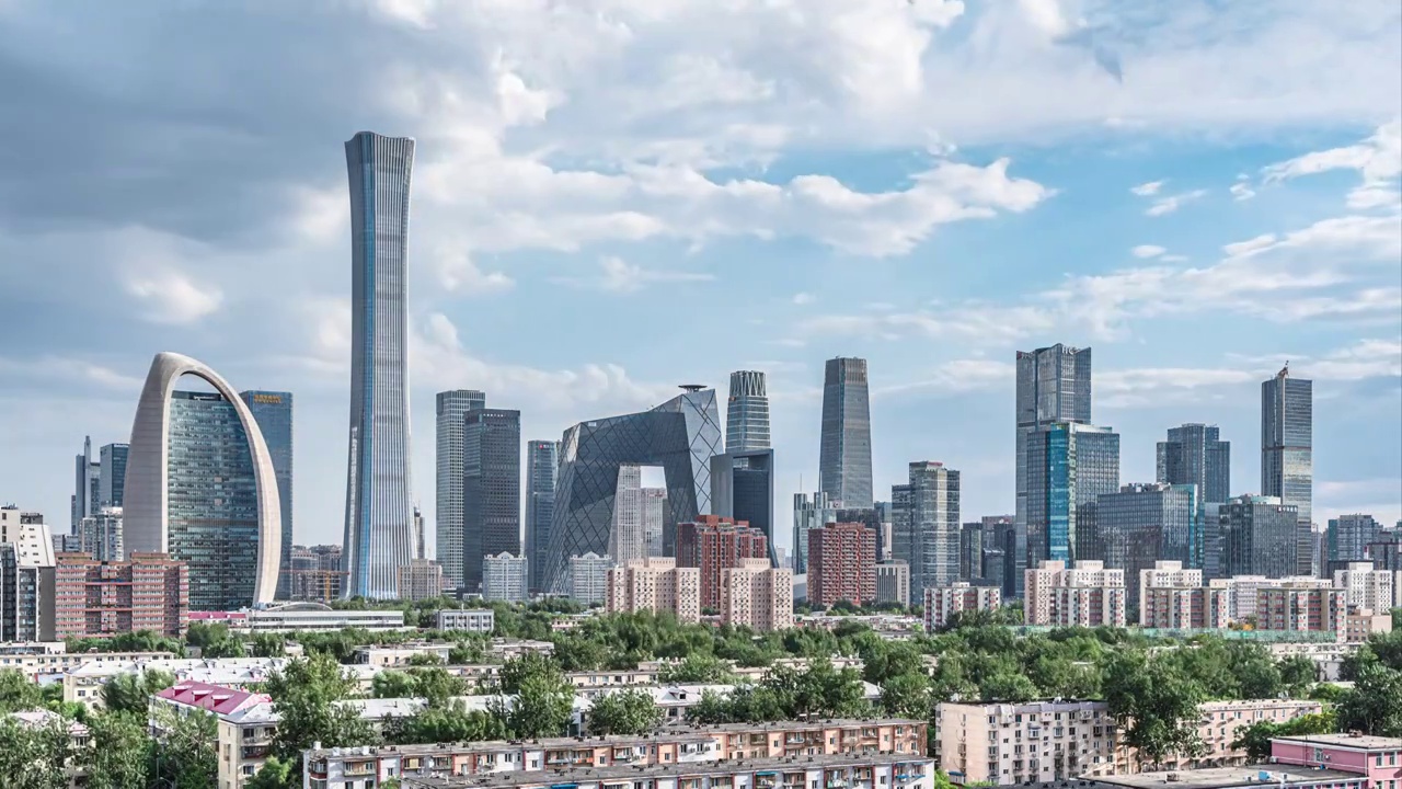北京建筑群市中心CBD建筑流云延时视频下载
