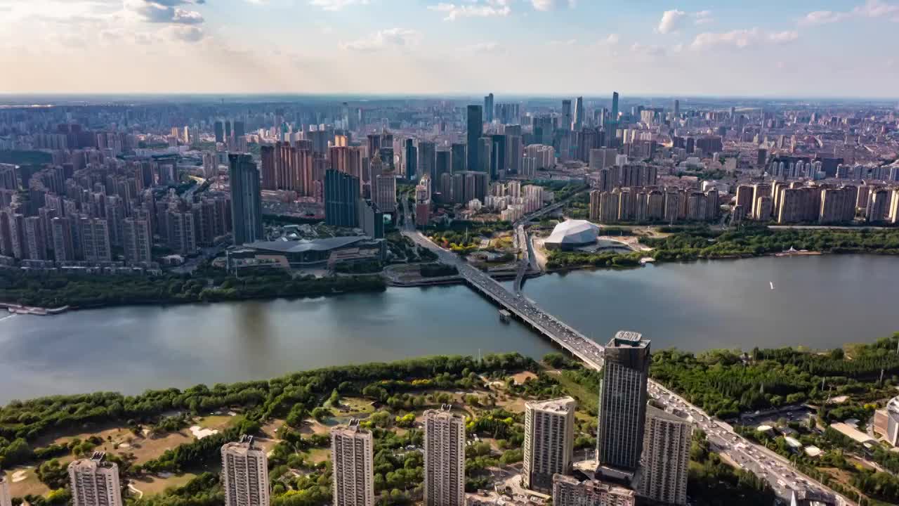 沈阳城市全景航拍浑河延时摄影视频下载