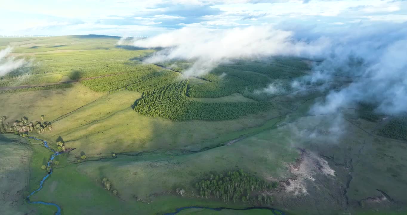 云雾下的乌兰布统大草原视频下载
