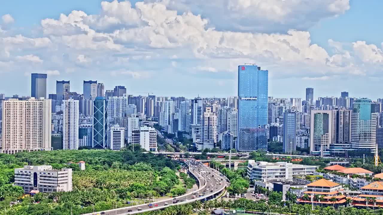 中国海南海口万绿园 国贸CBD建筑群高视角风光视频下载
