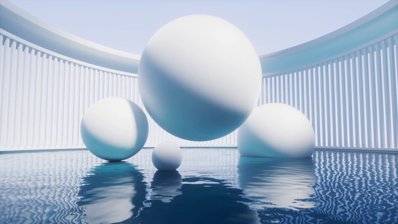 白色球体与水面3D渲染视频下载