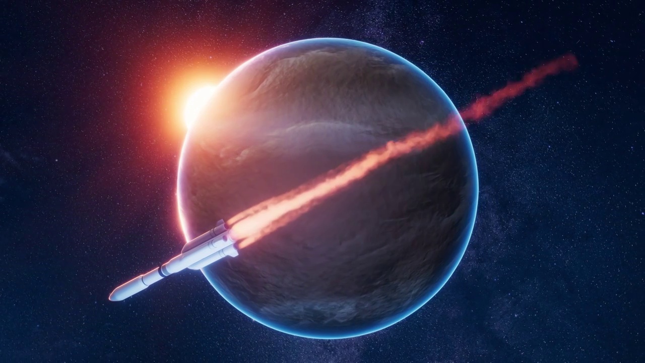 火箭与外太空星球3D渲染视频下载