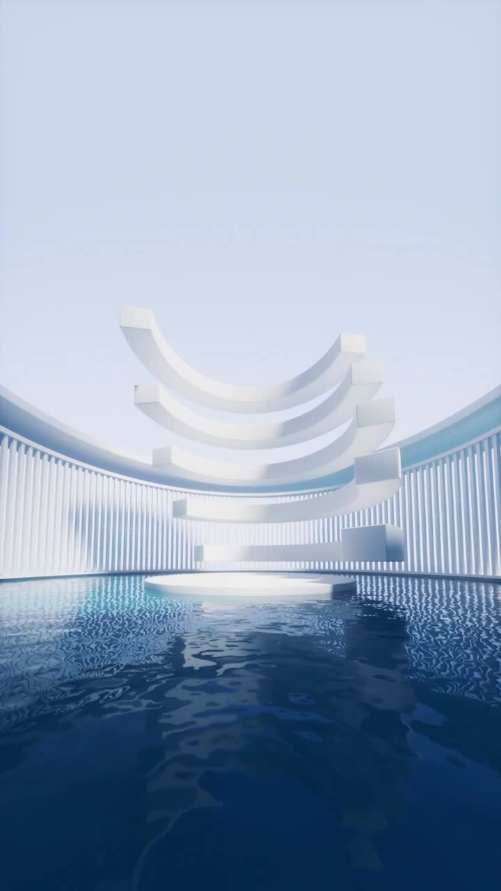 圆形建筑与水面背景3D渲染视频素材