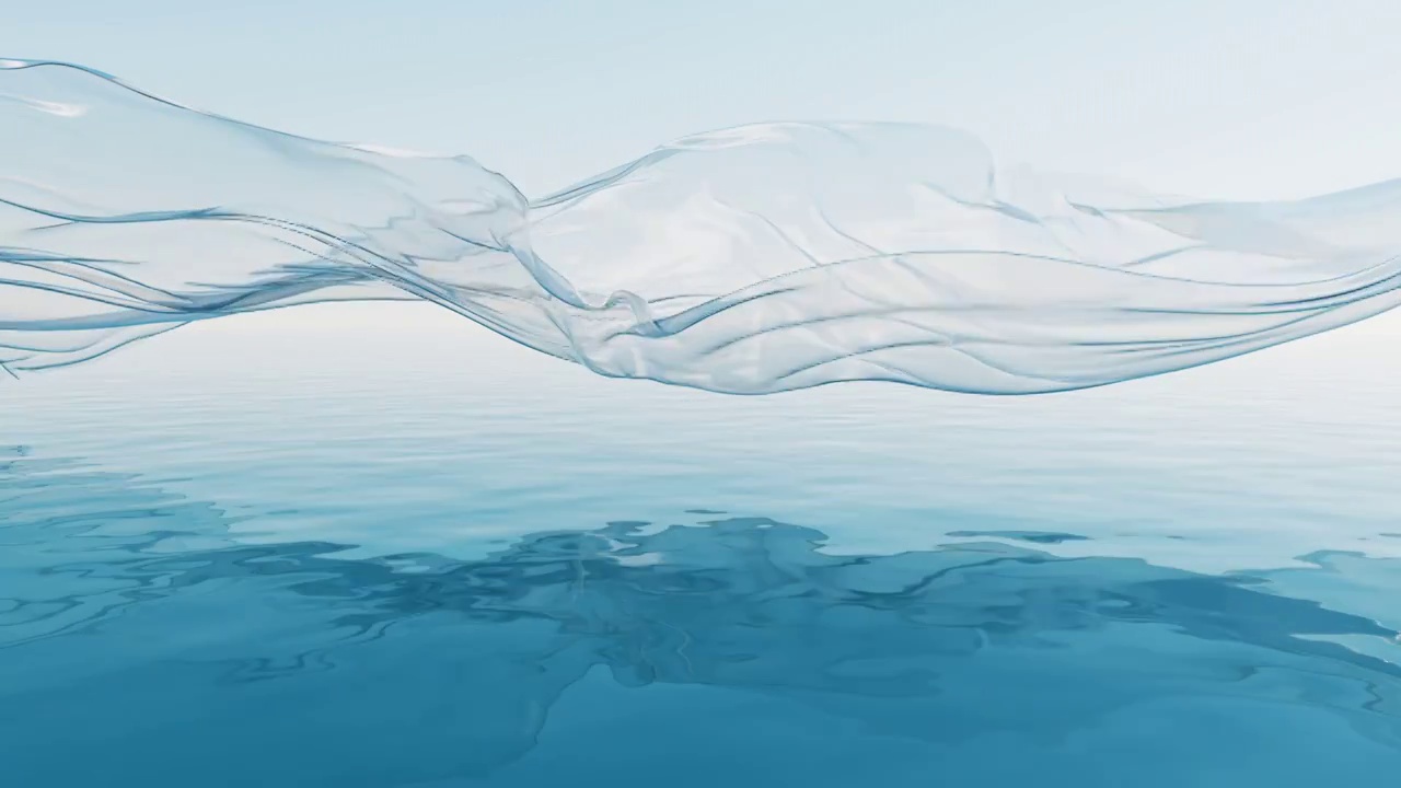 水面上飘动的透明布料3D渲染视频下载