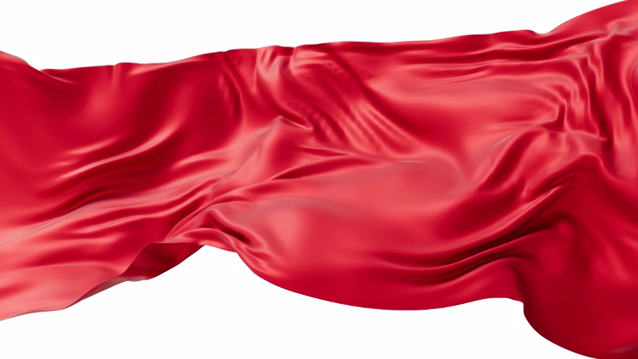 带透明通道的飘舞流动红色红旗布料3D渲染视频素材