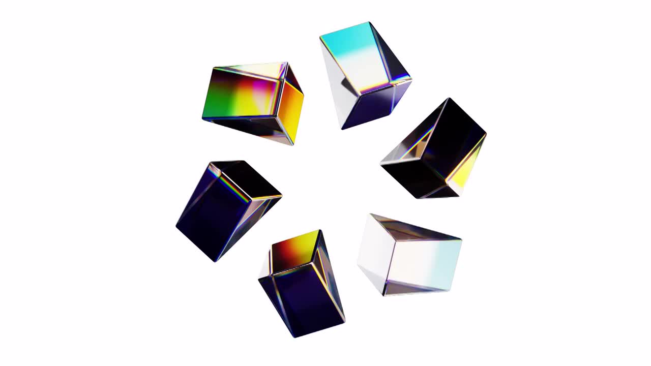 带透明通道的多彩玻璃几何体3D渲染视频下载