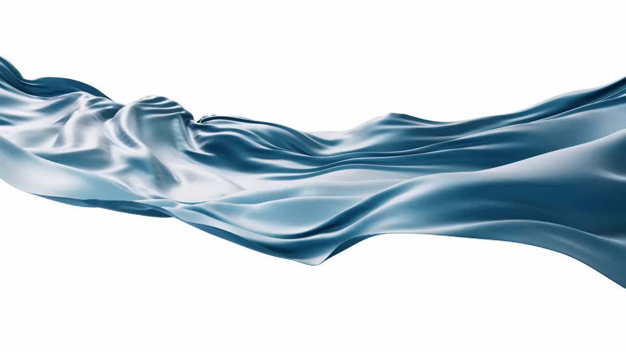 带透明通道的飘舞流动的蓝色布料3D渲染视频素材