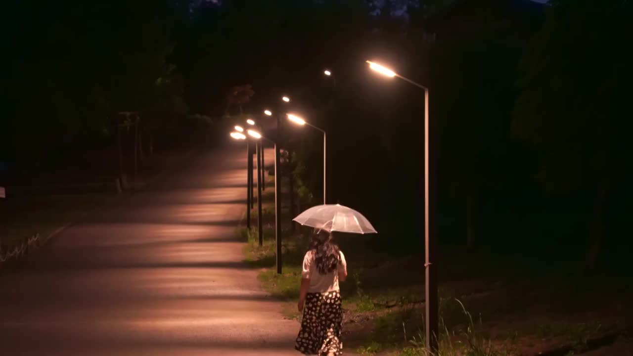 一个女人在路灯下走路看书视频下载