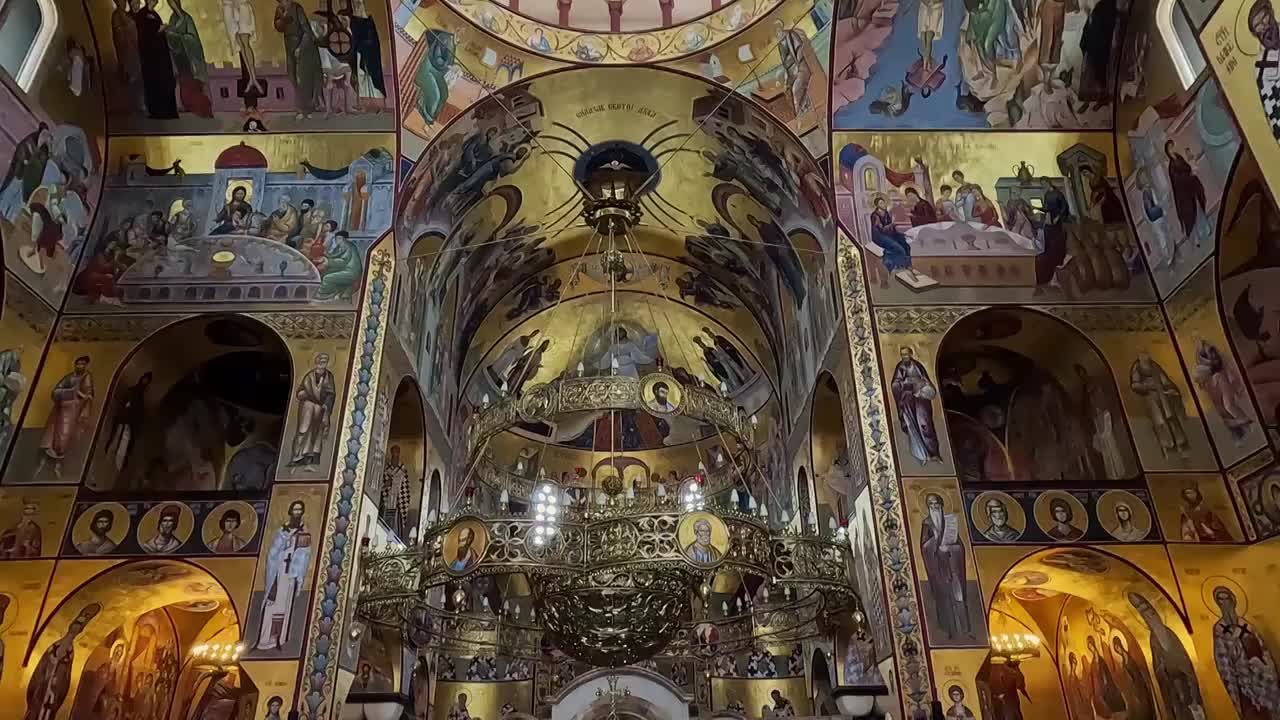 波德戈里察教堂，基督教堂，教堂精美的壁画视频下载
