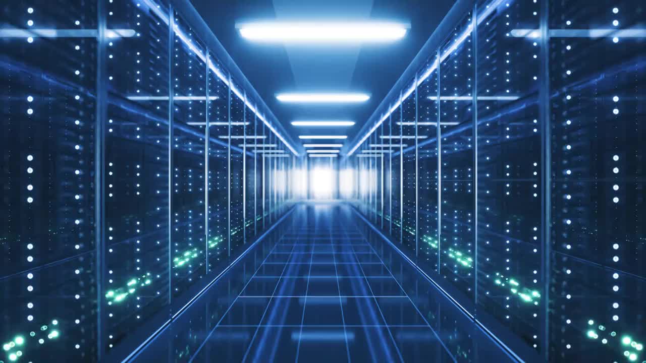 科技线条数据机房数字数据中心AI云计算存储服务器视频素材