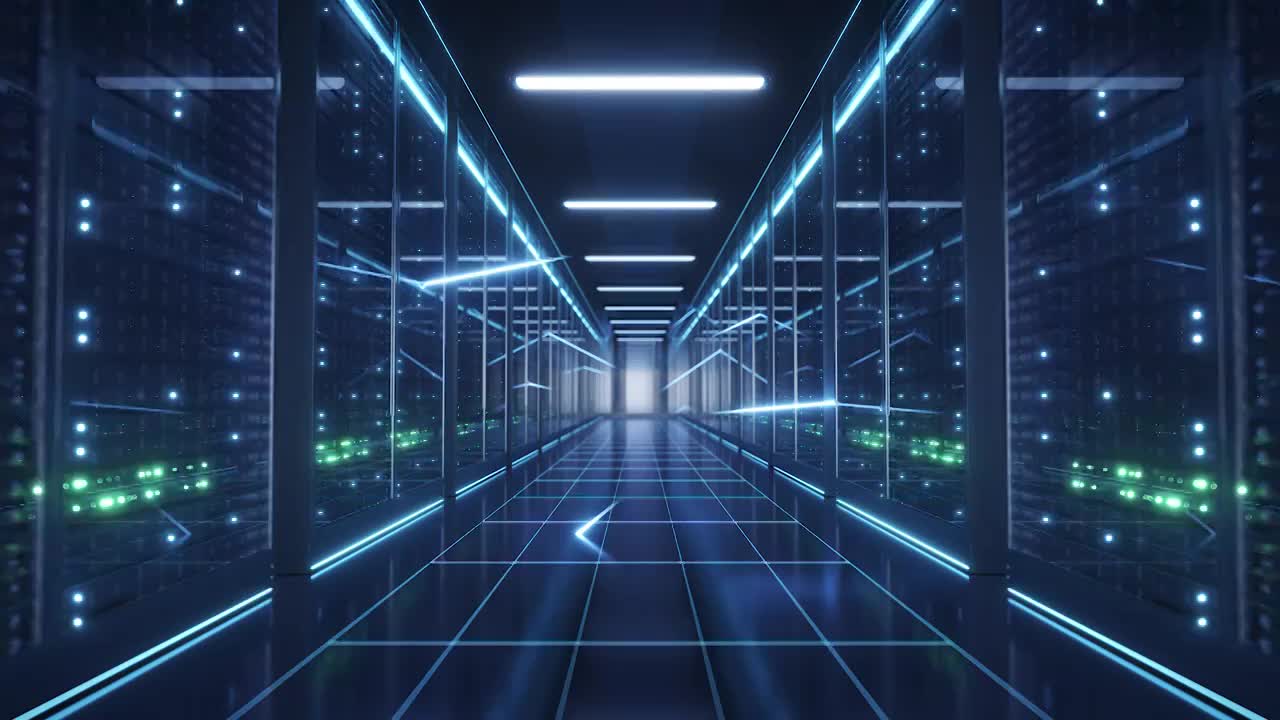科技线条网络数据机房数字数据中心AI云计算存储服务器视频素材