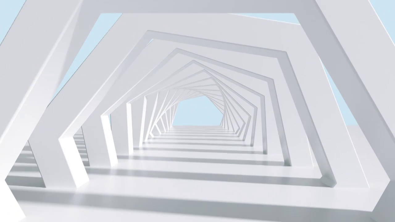 抽象白色明亮穿梭隧道科技抽象现代建筑视频下载