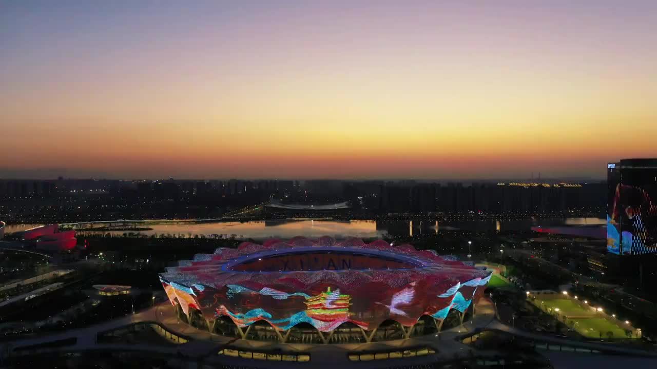体育场西安奥体中心浐灞奥林匹克奥运五环视频下载