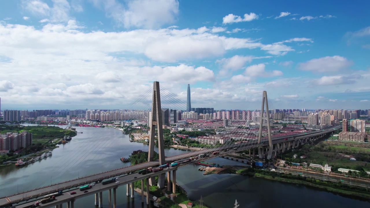 天津滨海新区海河入海口天津港海河大桥沿岸风景航拍视频下载