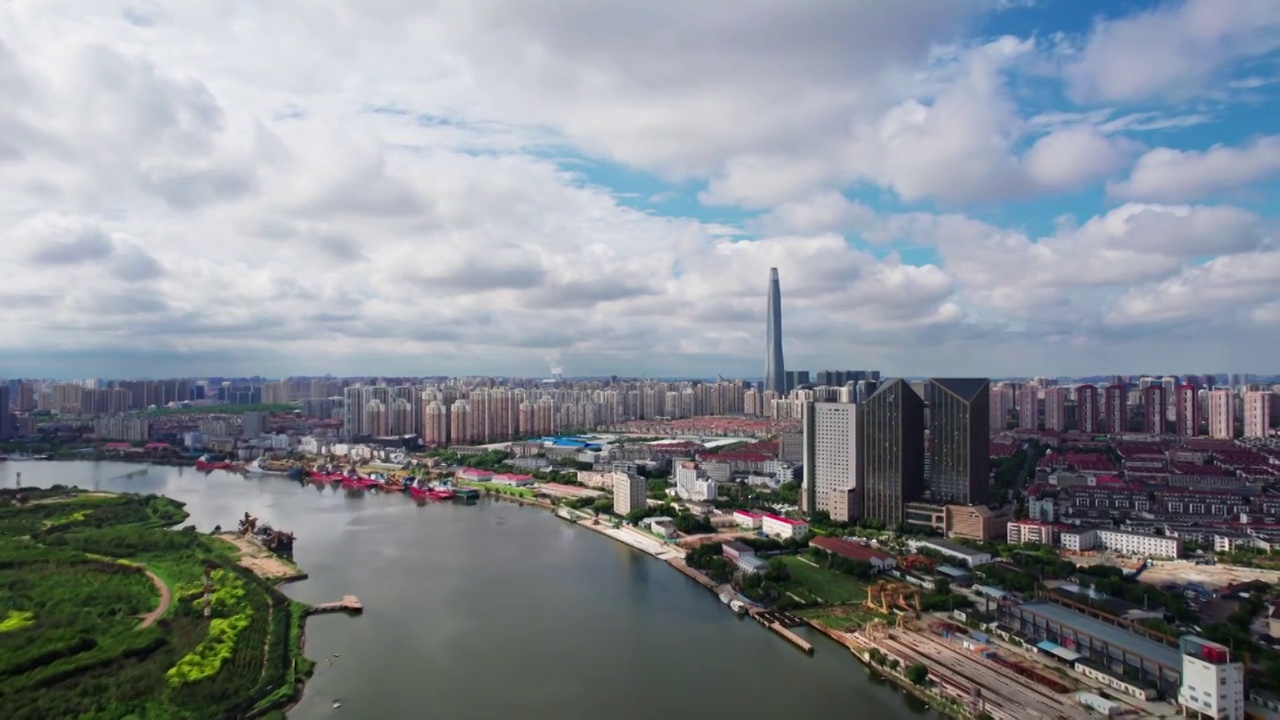 天津滨海新区海河入海口天津港城市风光视频下载