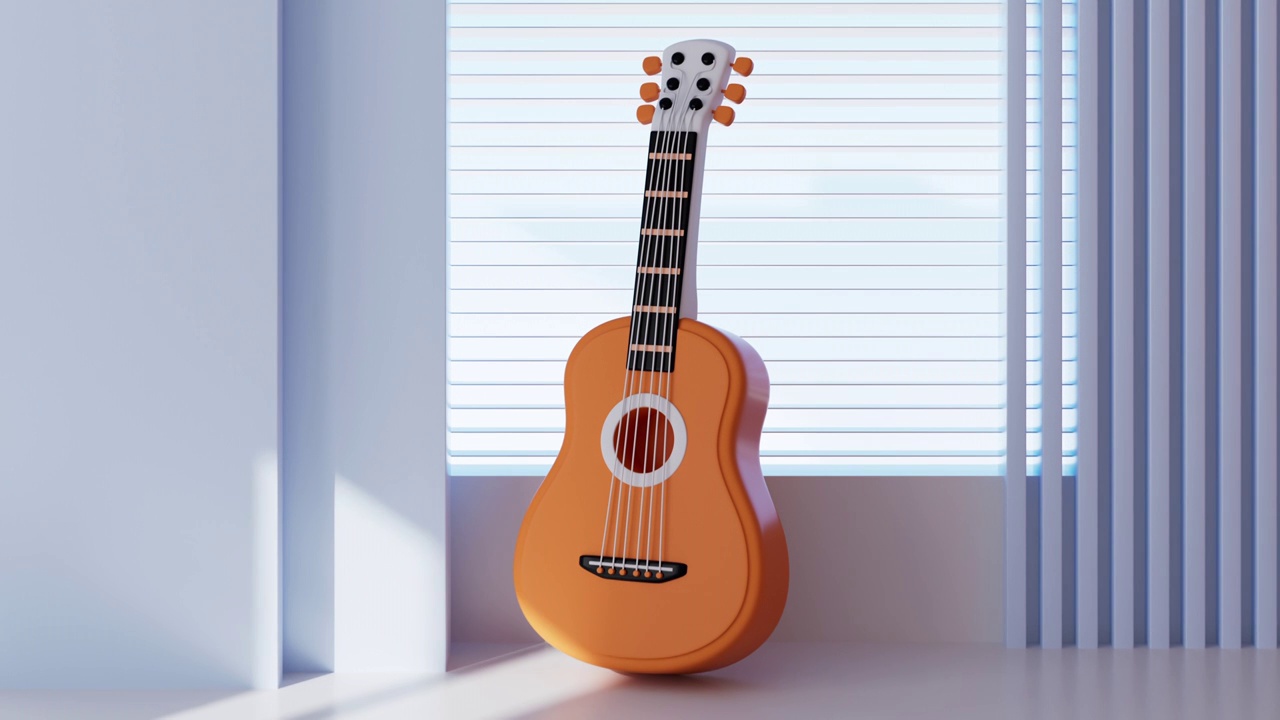 室内几何建筑与吉他背景动画视频下载