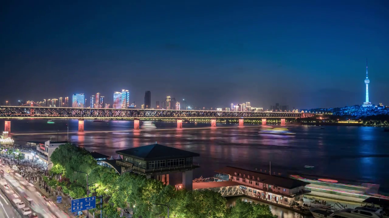 夕阳下的武汉长江大桥延时素材视频下载