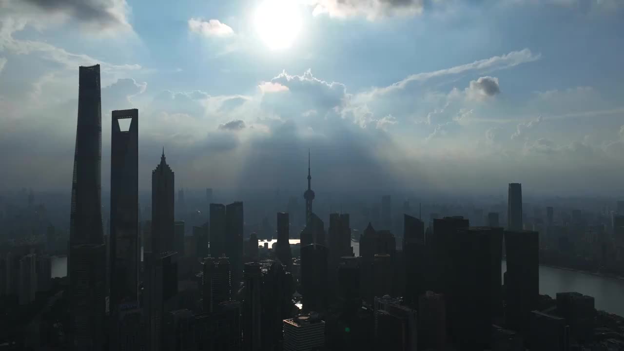 上海陆家嘴阳光普照城市风光航拍视频下载