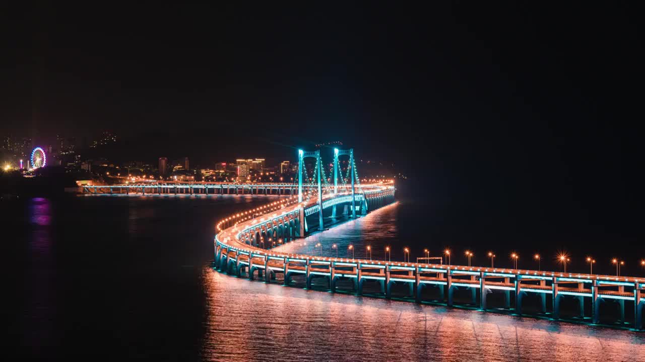 4K大连星海湾大桥夜景延时摄影特写视频下载