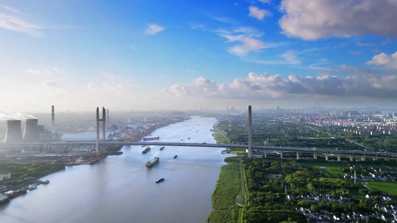 上海市闵行区闵浦大桥工业环境视频下载