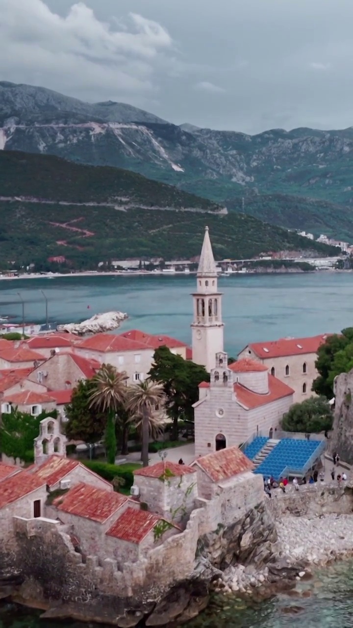 布德瓦老城，亚得里亚海的古城，巴尔干半岛，欧洲的古城，海边的城镇视频素材