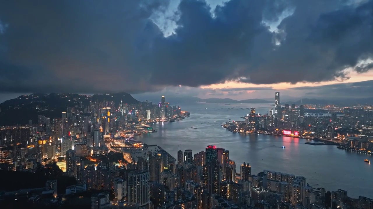 航拍香港维多利亚港夜景全景视频下载
